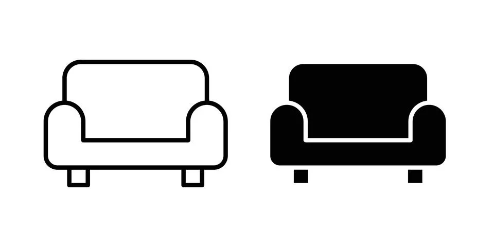 Sofa icon solid, line, and editable vector set. Stock Illustration