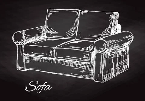 Sofa isolated on chalkboard. Vector illustration in a sketch style Stock Illustration