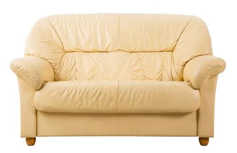 Sofa Isolated over White background, Leather Couch front view Stock Photos
