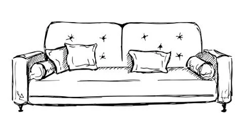 Sofa isolated on white background. Vector illustration in a sketch style. Stock Illustration