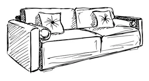 Sofa isolated on white background. Vector illustration in a sketch style. Stock Illustration