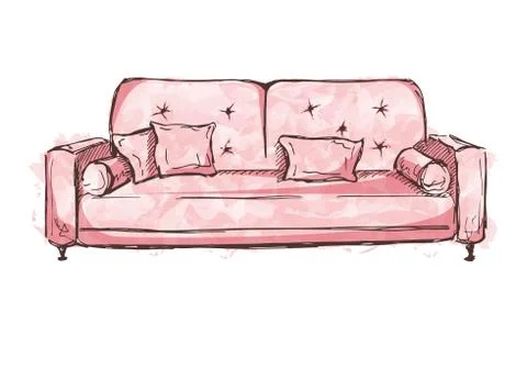 Sofa isolated on white background. Vector illustration in a sketch style. Stock Illustration