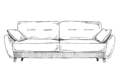 Sofa isolated on white background. Vector illustration in a sketch style. Stock Illustration
