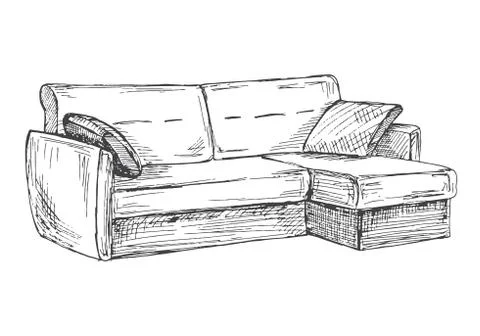 Sofa isolated on white background. Vector illustration in a sketch style. Illustrazione stock