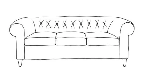 Sofa isolated on white background. Vector illustration in a sketch style. Stock Illustration