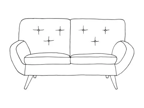 Sofa isolated on white background. Vector illustration in a sketch style Stock Illustration
