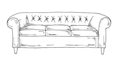 Sofa isolated on white background. Vector illustration in a sketch style Stock Illustration