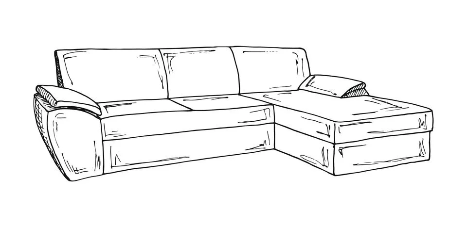 Sofa isolated on white background. Vector illustration in a sketch style Stock Illustration