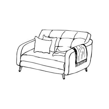 Sofa isolated on a white background. Vector illustration in sketch style. Stock Illustration