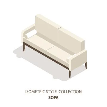Sofa isometric scandinavian style vector icon or logo. 3d vector illustration of Stock Illustration