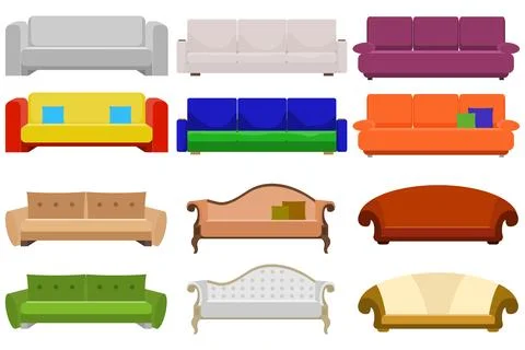 Sofa, a large set of sofas. Cushioned furniture. Stock Illustration