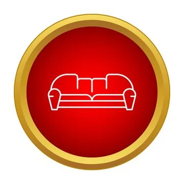 Sofa line drawing icon red circle button Stock Illustration