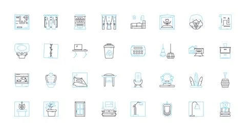 Sofa linear icons set. Comfort, Cozy, Lounge, Relaxation, Cushion, Plush Ilustração Stock