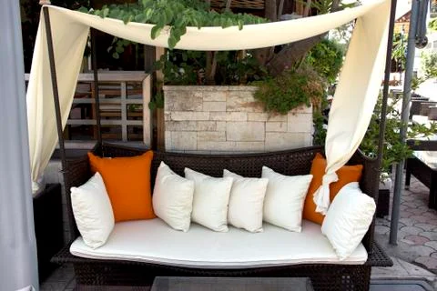 Sofa in mediterranean cafe Фото