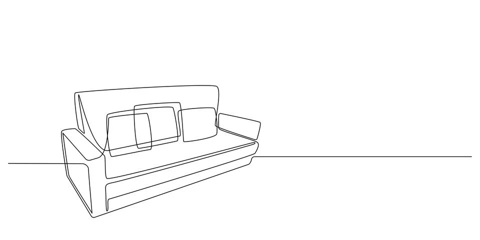 Sofa in one Continuous line drawing. Interior with couch in simple linear style Stock Illustration