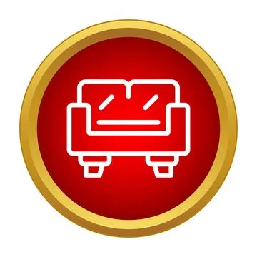 Sofa or couch icon in a red circle Stock Illustration