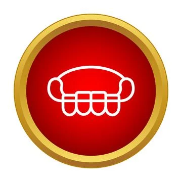 Sofa outline icon on a red and gold circle Stock Illustration