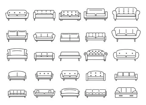 Sofa outline icons set Stock Illustration