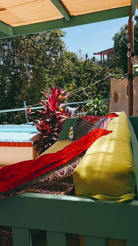 Sofa outside, vacation, couch, Vertical Video, Social Media, Stock Footage 237019765