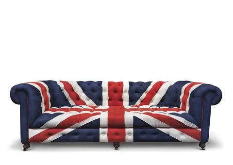 Sofa with a patriotic Union Jack pattern on it. Isolated on white background 스톡 일러스트