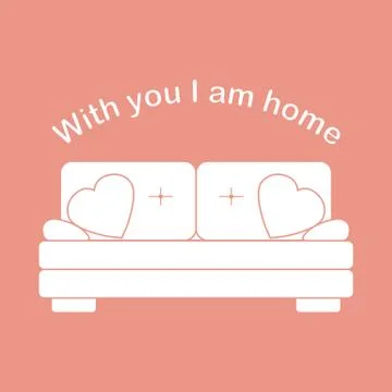 Sofa, pillows in heart shape Valentine's day 库存插图