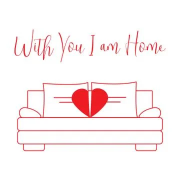Sofa, pillows in heart shape Valentine's day Stock Illustration