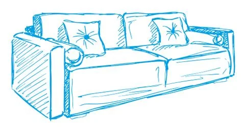 Sofa with pillows isolated on white background. Stock Illustration