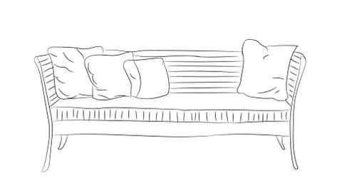 Sofa with pillows, lines, vector Stock-Illustration