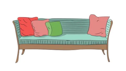 Sofa with pillows, vector Stock Illustration