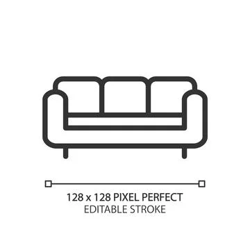 Sofa pixel perfect linear icon Illustrazione stock