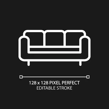 Sofa pixel perfect white linear icon for dark theme Illustrazione stock
