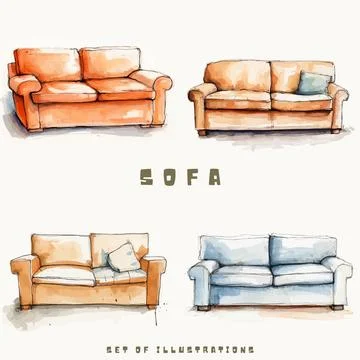 Sofa set. Hand drawn sketch style. Vector illustration. Stock Illustration