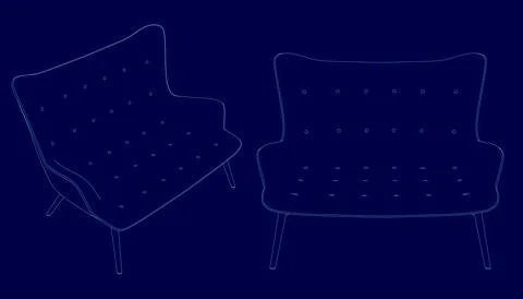 Sofa set outline. Vector illustration Stock Illustration