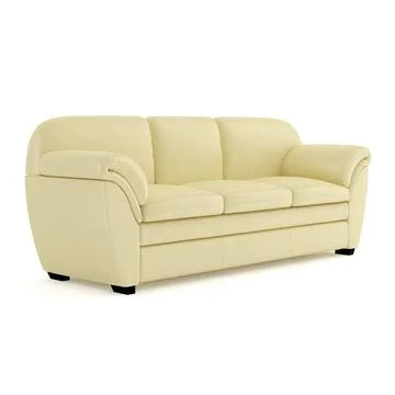 The sofa is soft light yellow . 3D rendering. Comfortable sofa with cushio... Fotos Stock