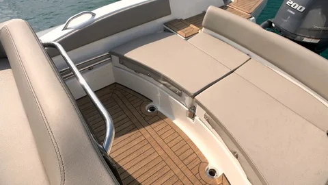 Sofa at the stern of a small rib Stock Footage 71832046