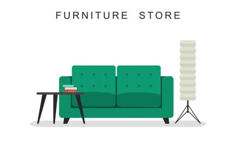 Sofa with table and lamp. 스톡 일러스트