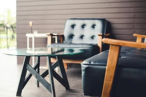 Sofa Table, Black Leather Front of house Stock Photos
