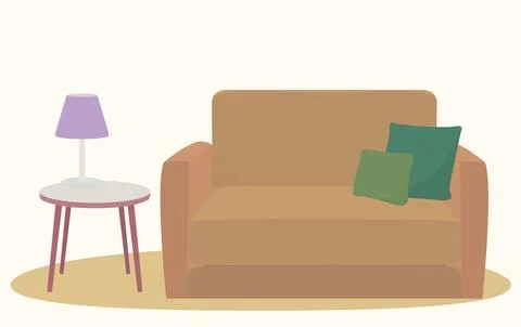 Sofa with a table. Vector illustration, flat design. Illustrazione stock