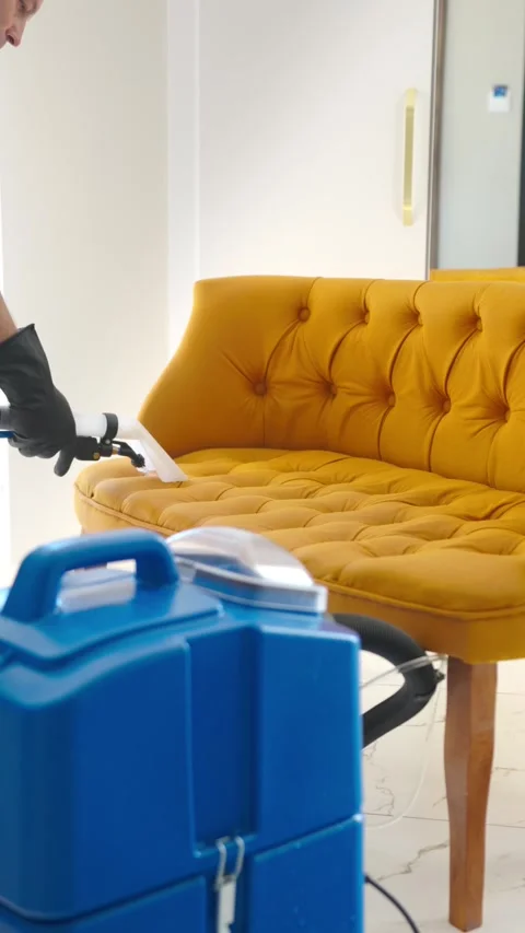 Sofa Wet-Dry Cleaning: Specialized Washing Vacuum Stock Footage 268202676