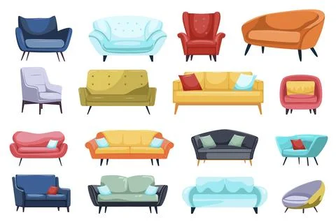 Sofas and Armchairs Set 스톡 일러스트