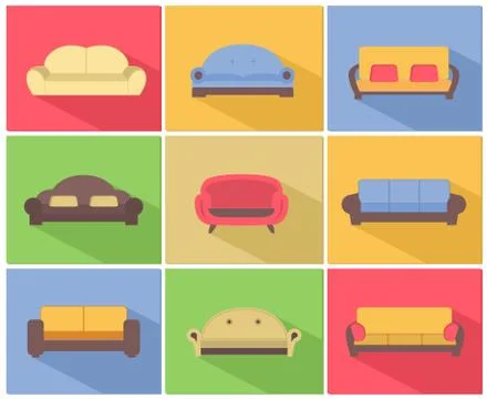 Sofas and couches icons set 스톡 일러스트