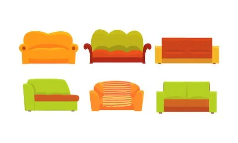 Sofas and Couches Vector Set. Furniture Items for Bedroom Interior Illustrazione stock