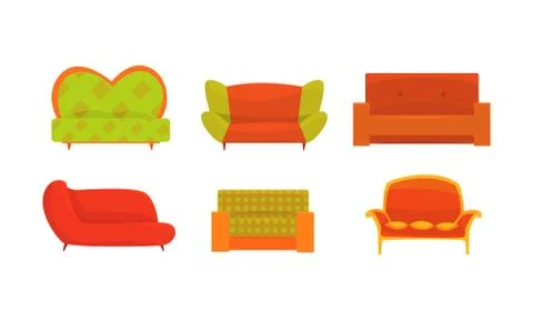 Sofas and Couches Vector Set. Furniture Items for Bedroom Interior Stock-Illustration