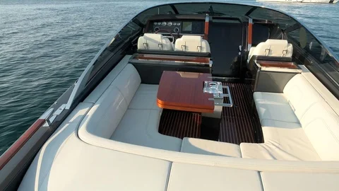 Sofas and table in the cockpit of a boat Stock Footage 69822985