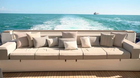 Sofas in the cockpit of a luxury yacht Stock Footage 72110221