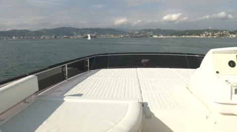Sofas on front area of luxury yacht  Stock Footage 43321692