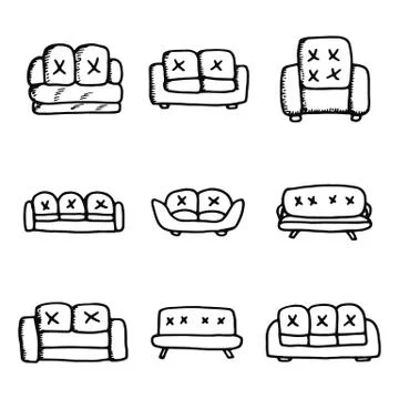 Sofas icons set. isolated objects silhouettes Illustrazione stock