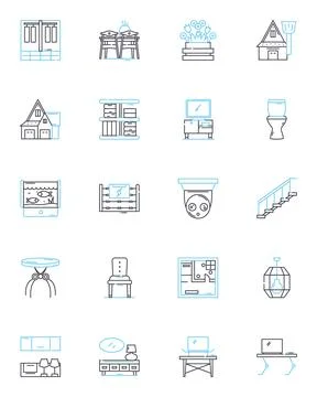 Sofas linear icons set. Plush, Comfortable, Cozy, Leather, Reclining, Sectional Ilustração Stock