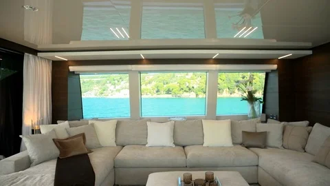 Sofas in the salon of a luxury yacht Video stock 72110071