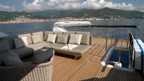 Sofas on the upper deck of a yacht. Stock Footage 124251882